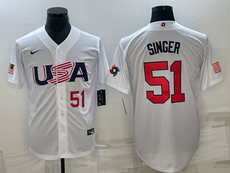 Men 2023 World Cub USA #51 Singer White Nike MLB Jersey7